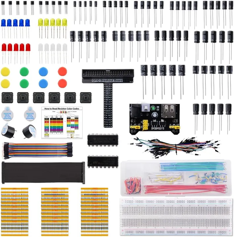 GeeekPi Electronics Component Fun Kit with Power Supply Module, Breadboard, T-Type GPIO Extension Module, Jumper Wires,