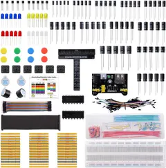 GeeekPi Electronics Component Fun Kit with Power Supply Module, Breadboard, T-Type GPIO Extension Module, Jumper Wires, LED, Compatible with Arduino, Raspberry Pi,STM32,Orange Pi, Banana Pi, Rock Pi