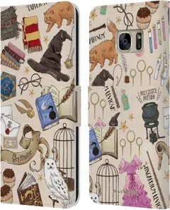 Head Case Designs Officially Licensed Harry Potter Hogwarts Pattern Deathly Hallows XXXVII Leather Book Wallet Case Cover Compatible with Samsung Galaxy S7