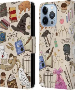 Head Case Designs Officially Licensed Harry Potter Hogwarts Pattern Deathly Hallows XXXVII Leather Book Wallet Case Cover Compatible with Apple iPhone 13 Pro