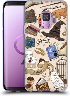 Head Case Designs Officially Licensed Harry Potter Hogwarts Pattern Deathly Hallows XXXVII Soft Gel Case Compatible with Samsung Galaxy S9