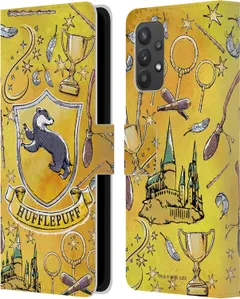Head Case Designs Officially Licensed Harry Potter Hufflepuff Pattern Deathly Hallows XIII Leather Book Wallet Case Cover Compatible with Galaxy A32 5G / M32 5G (2021)