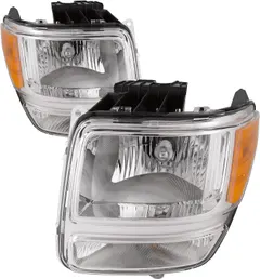 HEADLIGHTSDEPOT Chrome Housing Halogen Headlights Compatible With Dodge Nitro 2007-2011 Includes Left Driver and Right Passenger Side Headlamps