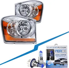 HEADLIGHTSDEPOT Halogen Headlights Compatible with Dodge Durango 2004-2005 Includes Left Driver and Right Passenger Side Headlamps w/Xenon Bulbs