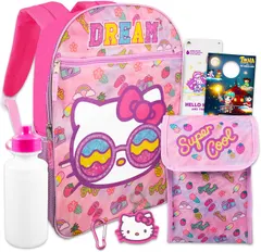Hello Kitty Backpack with Lunch Box - Bundle with 16” Hello Kitty Backpack for Girls, Hello Kitty Lunch Bag, Water Pouch, Stickers, More | Hello Kitty School Supplies