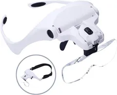 HelloCreate Headband Magnifier with LED Light, Handsfree Reading Head Mount Magnifier Glasses Light Bracket 5 Replaceable Lenses for Reading, Jewelry Loupe, Watch Electronic Repair