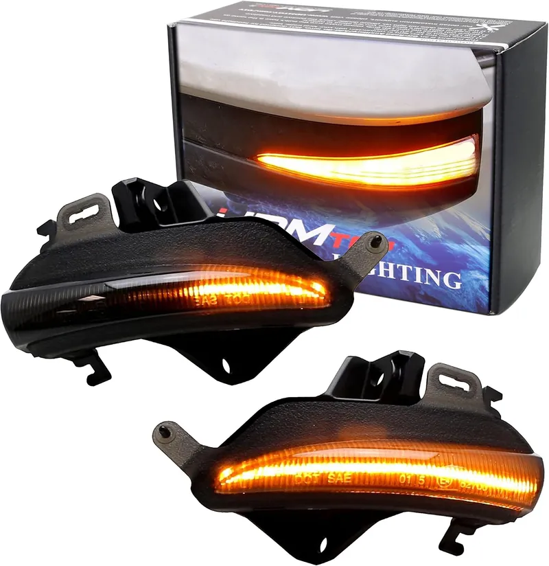 iJDMTOY Smoked Lens Dynamic Sequential Blink/Flow Full LED Outer Side Mirror Turn Signal Light Assembly Kit Compatible w