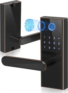 iMagic Electronic Fingerprint Door Lock, Keypad Entry Door Lock, LED Touch Screen Keypad Lock with Built-in Alarm, One-Touch Locking and Back up Key, Easy to Install for Home and Office (Aged Bronze)