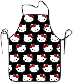 JACQUEARY Hello Kitty Black Background Adjustable Professional Kitchen Apron-Cows -Woman Aprons Comfortable Perfect for Cooking Guide, 20.5 x 28.3 inch