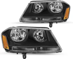 JSBOYAT Halogen Headlight Assembly Replacement for 2008-2014 Dodge Avenger OE Headlamp Passenger Driver Side Black Housing Amber Reflector