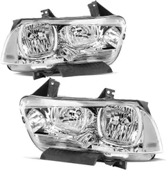 JSBOYAT Halogen Headlight Assembly Replacement for 2011-2014 Dodge Charger R/T SE SRT8 Headlamp Driver and Passenger Side Chrome Housing Clear Reflector