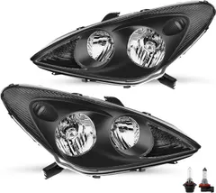 JSBOYAT Halogen Headlight Assembly w/Bulbs Replacement for 2002-2003 Lexus ES300 2004 ES330 Headlamp w/o HID Replacement Black Housing Clear Reflector