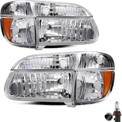 JSBOYAT Headlight Assembly Replacement with Bulbs for 1995-2001 Ford Explorer / 1997 Mercury Mountaineer Driver & Passenger Side w/Corner Lights 4pcs (Chrome Housing with Amber Reflector)