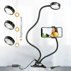 Julius Studio Selfie Ring Light with Gooseneck Extension Bar & Spring Clamp Mounting Adapter & Spring Cell Phone Clip Holder,Dimmable LED Light, JSAG389