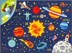 KC Cubs Outer Space Solar System Road Play Educational Learning & Fun Game Boy & Girl Kids Rug Carpet for Children Bedroom, Toddler Classroom and Baby Playroom Floor Mat, Playtime Adventure Activity