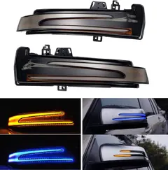 LED Dynamic Side Rear View Mirror Light Led Blinker Sequential Turn Signal Light Assembly Smoked Lens Compatible with Mercedes Benz W204 W176 W212 W246 CLA A B C E S GLA GLK CLS Class (Blue+Yellow)