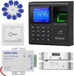 LIBO Complete RFID Access Control System Fingerprint Access Controller Keypad, DC12V / 3A Power Supply Transformer, Electronic Bolt Lock with Exit Button, 125KHz ID Keyfobs for All Type of Doors