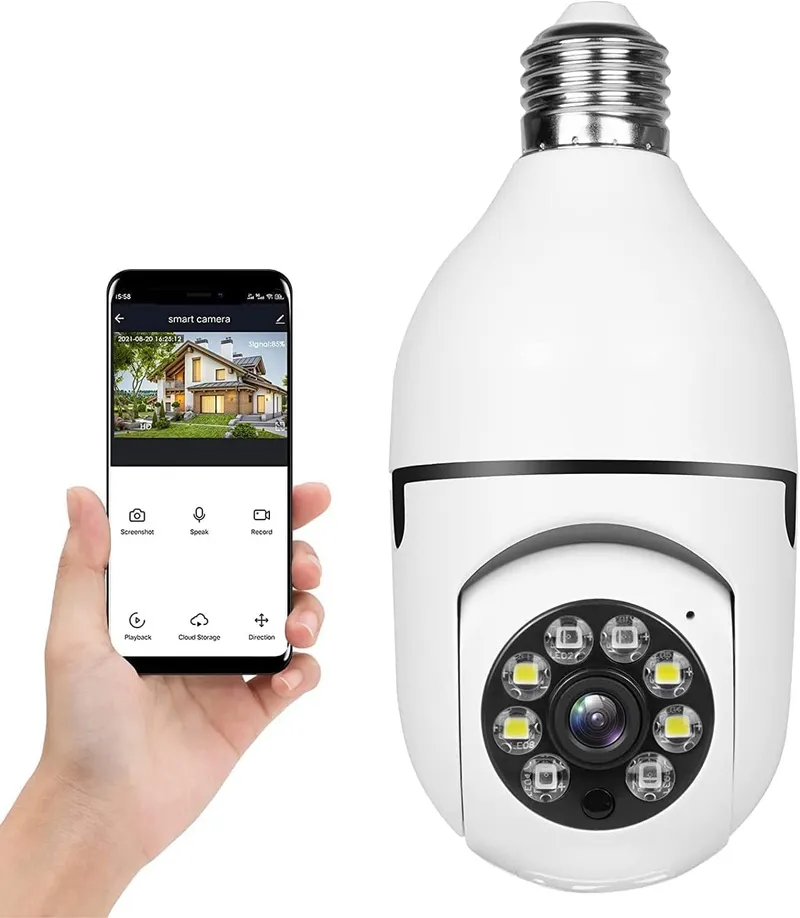 Light Bulb Camera E27,2.4Ghz Wireless WiFi Light Bulb Security Camera, Smart 360 PTZ Indoor/Outdoor Bulb Security Camera