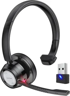 Link Dream Trucker Bluetooth Headset 20H Talktime Wireless Headset with 270°Rotatable Noise Cancelling Microphone USB Dongle for Online Meeting, Office Home, Call Center, Computer, Cell Phone (BH60)