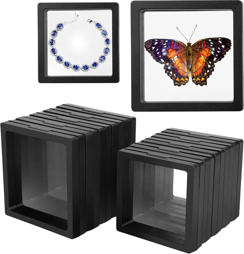 Linkstyle 10PCS Floating Display Case, 3D Floating Frame Display Holder Stand, Transparent PE Jewelry Storage Box for Ch