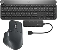 Logitech Craft Advanced Wireless Keyboard with Creative Input Dial with Logitech MX Master 3 Advanced Wireless Mouse and Knox Gear 4-Port USB 3.0 Hub Bundle (3 Items)