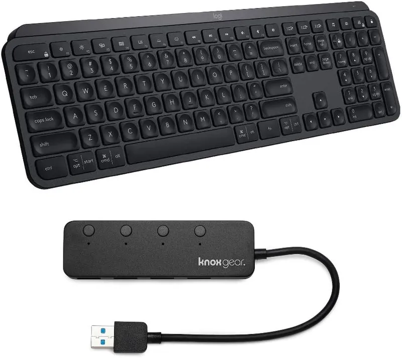 Logitech MX Keys Advanced Wireless Illuminated Keyboard Bundle with 4 Port USB Hub (2 Items)