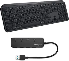 Logitech MX Keys Advanced Wireless Illuminated Keyboard Bundle with 4 Port USB Hub (2 Items)