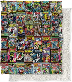 Marvel Marvel Comic Blanket, 50"x60", Misc. Comic Collage, Silky Touch Sherpa Back Super Soft Throw