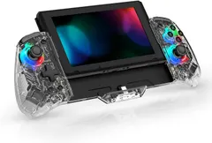 miknok Controller for Handheld Mode Compatible with Switch/Switch OLED Ergonomic Gripcon with 8 LED Colors fit Big Handheld Players, Motion Control/Map Button (Transparent)