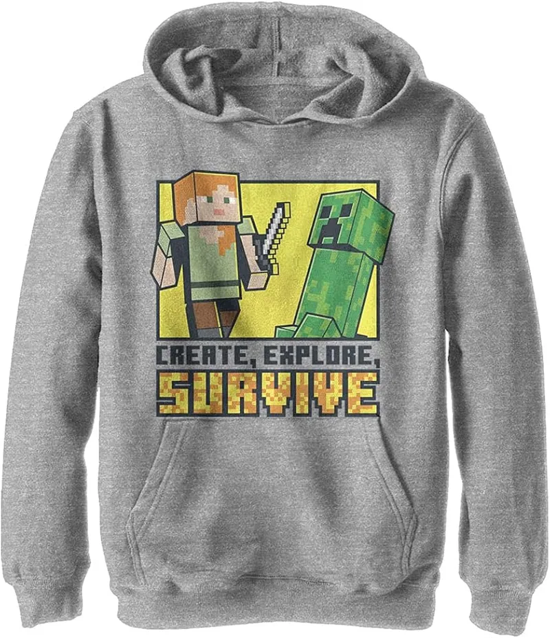 Minecraft Create Explore Survive Boy's Hooded Pullover Fleece