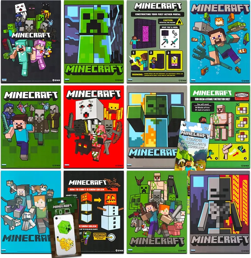 Minecraft Decorations Artwork Wall Art Ultimate Bundle ~ 12 Pc Minecraft Posters with Stickers and Decals for Walls Lapt