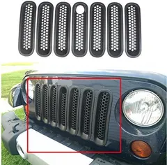 MOEBULB Mesh Front Grill Insert Grille Cover Trim Compatible for 2007-2015 Jeep Wrangler JK 2-Door & 4-Door (with Key Hole, Matte Black)