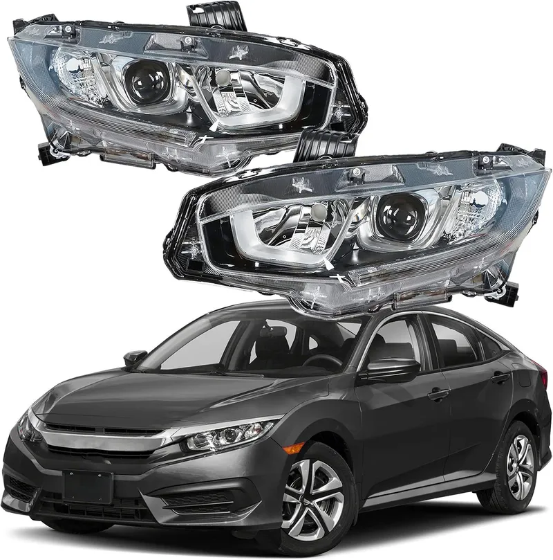 munirater Driver & Passenger Side Chrome Projector Headlight Assembly Replacement for 2016 2017 2018 Honda Civic, Replac