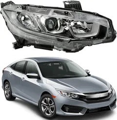 munirater Passenger Side Chrome Projector Headlight Assembly Replacement for 2016 2017 2018 Honda Civic, Replaces Halogen Headlight