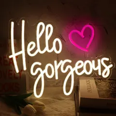 NEONLG Dimmable Hello Gorgeous Neon Signs, 17.3"x13" Cute LED Neon Light Wall Decor for Bachelorette Besties Party Bathroom Dressing Room, Reusable Light Up Sign with Power Adapter, Warm White