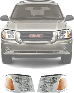 New Front Halogen Head Light Left Driver & Right Passenger Side For 2002-2009 GMC Envoy Direct Replacement 15866070 15866071