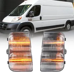 NSLUMO Sequential LED Side Mirror Marker Lights Compatible w/ 2014-2022 RAM Promaster 1500/2500/3500 Towing Mirror Turn Signal Indicator Lamp Assembly Clear Lens