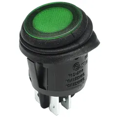 NTE Electronics 54-209W Waterproof Round Illuminated Rocker Switch, DPST Circuit, ON-None-Off Action, PC Green Neon Actuator, 0.187" Quick Connect Terminal, 16 Amp, 125V