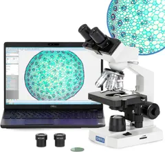 OMAX 2000X Compound Binocular LED Microscope w Vinyl Case+Blank Slides+Covers+Lens Paper