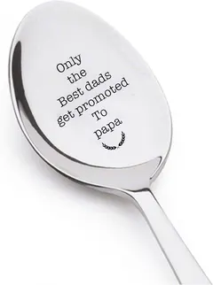 Only the best dads get promoted to papa- cute spoon- engraved spoon- coffer lover- engraved silver ware by Boston creative company#SP_013
