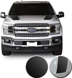 Optix Front Solid Hood Stripes Vinyl Graphic Decal Overlay Wrap Compatible with and Fits F-150 2015 2016 2017 2018 2019 2020 - Metallic Matte Chrome Black