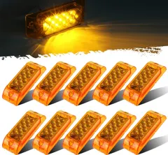 Partsam 10Pcs 2" x 6" Rectangular Amber 13LED marker light w/reflector, Multi Faceted 6x2 Rectangle Led Truck Trailer Side Marker Clearance Lights, Amber Lens, Surface Mount