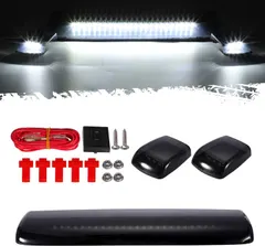 Partsam 3Pcs Smoked White Cab Marker Lights Replacement for Silverado/Sierra 1500 2500 3500 2015 2016 2017 2018 2019 White 30 LED Cab Roof Top Clearance Marker Running Lights Lamps w/Wiring Pack