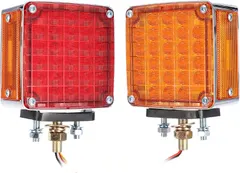 Partsam Square Double Face Smart Dynamic Led Pedestal Lights Amber/Red for Truck Towing Trailer RV Bus Double Face Sequential LED Turn Signal Lights Fender Stud Mount 56LED, Driver and Passenger Side