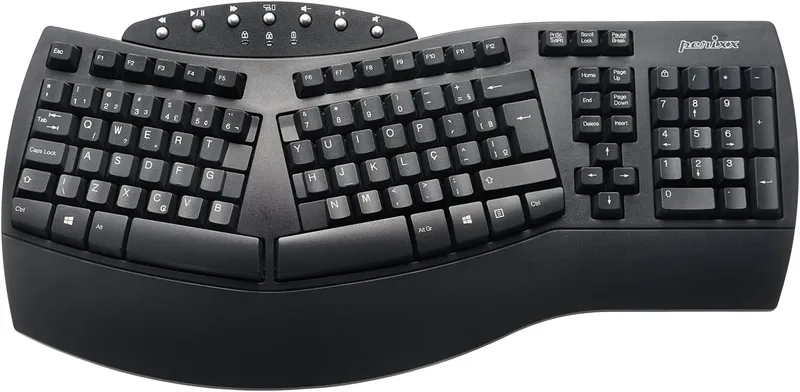 Perixx PERIBOARD-612B BR Wireless Ergonomic Split Keyboard - Compatible with Windows and Mac OS X - Black - Brazilian La
