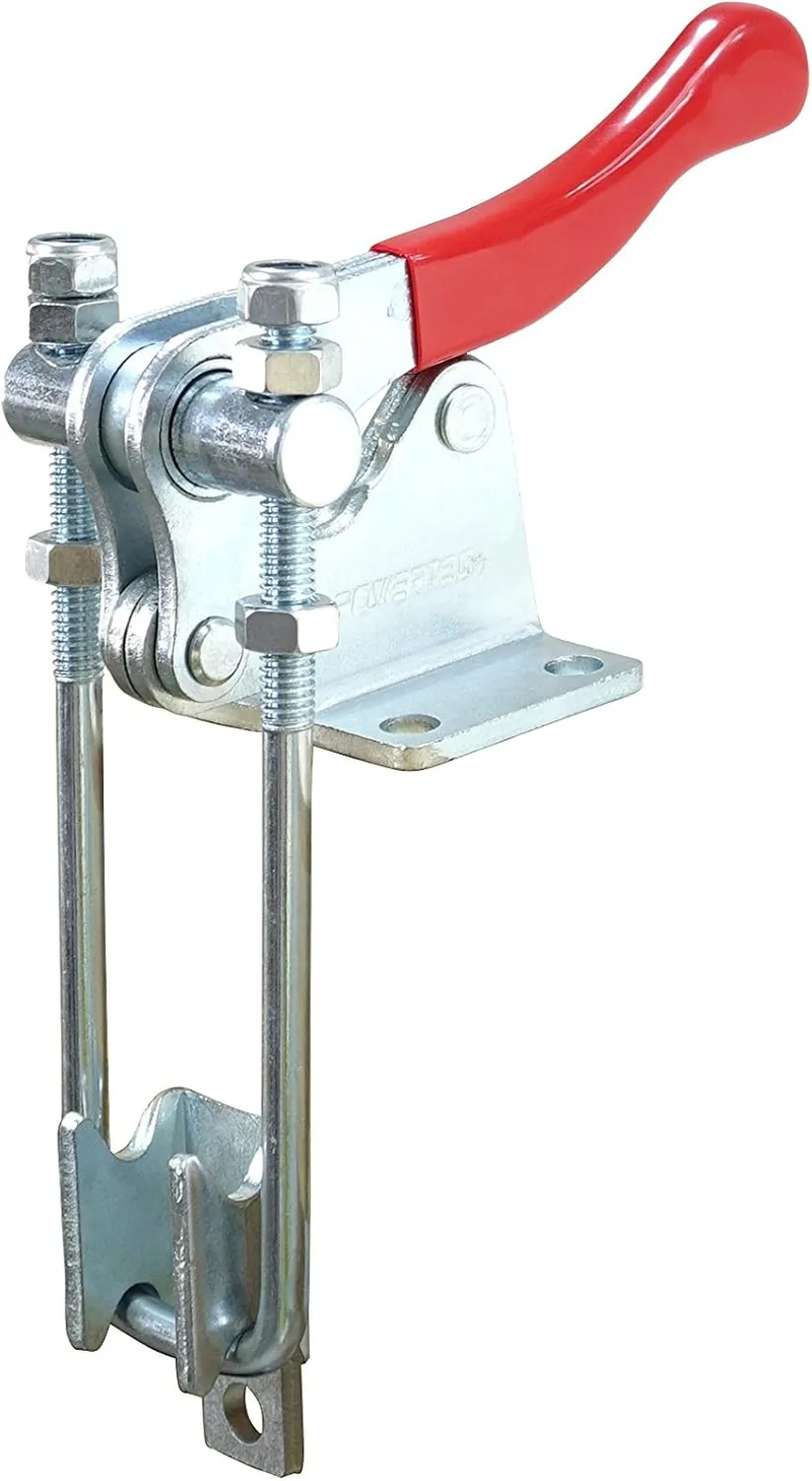POWERTEC 20324 Vertical Latch Action Toggle Clamp 40344 w Threaded U Bolt and Red Vinyl Handle Grip – 1980 lb Holding Ca