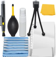 Professional Maintenance Kit for Pentax Optio E10 - LCD Screen Protector + Mini Tabletop Tripod + Quality Cleaning Set - Expert Cleaning Tools and Accessories
