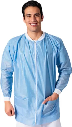 REA COMPANY 5 Pack Disposable LAB COATS, Lab Jacket Style, Sizes(S, M, L, XL), 2 POCKETS, ZIP FRONT, Disposable Isolation Gown, Unisex, American Company, Lab Gowns, Dentist Gowns (Medium)