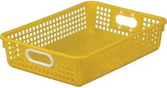 Really Good Stuff Plastic Desktop Paper Storage Baskets for Classroom or Home Use – 14”x10” Plastic Mesh Baskets Keep Papers Crease-Free and Secure – Yellow Basket With White Handles (1 Basket)