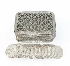 Rectangular Silver Rhinestones Wedding Arras Box & Unity Coins Arras de boda